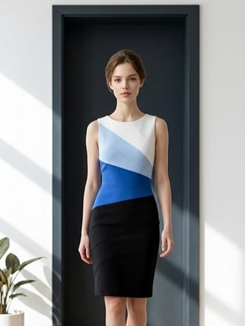 WHBM: Colorblock Blue Black & White Dress - Picture 10 of 10